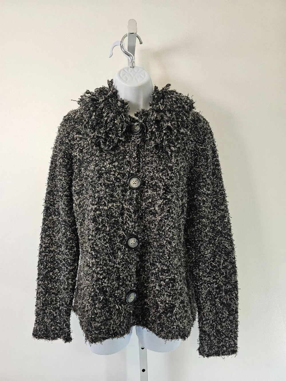Vintage Curio Cardigan Sweater Black Shaggy Grunge Wool L